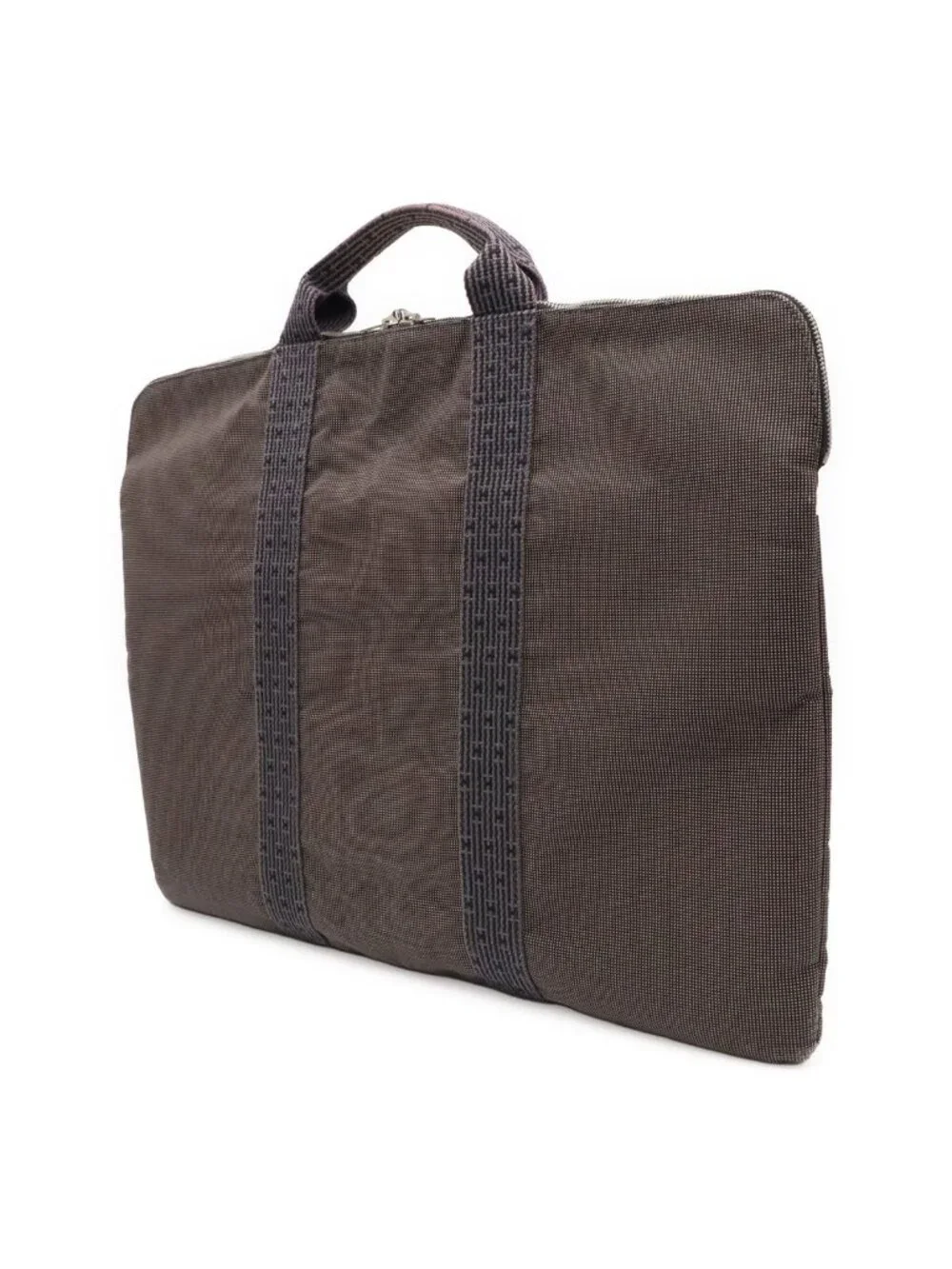 Hermes Her Line Porte Documents Briefcase Purse 3 Handbag Nylon Canvas Gray